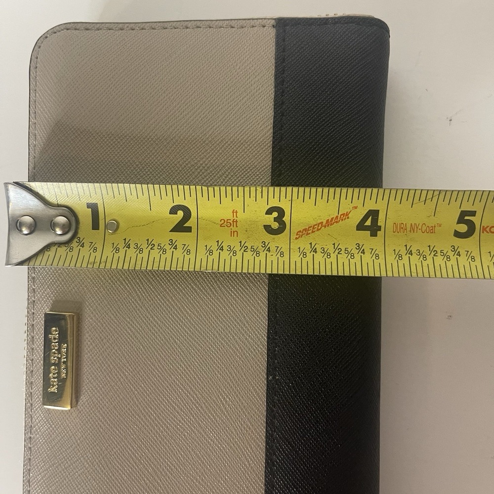 Kate Spade Laurel Way Neda Zip Around Wallet Black/Tan Color Block Leather Gold - Picture 6 of 10